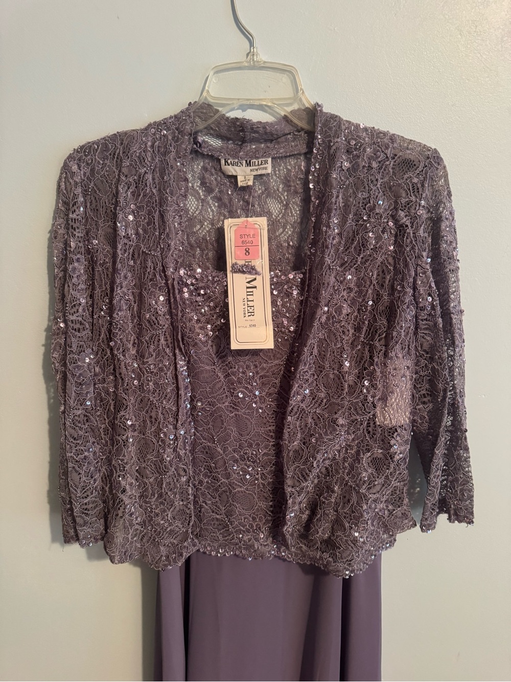 Karen Miller Lace & Sequin Jacket in Dusty Lavender. With matching dress. Size 8